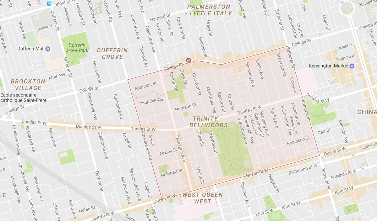 แผนที่ของทรินิตี้–Bellwoods เฝ้าระวังโตรอนโต