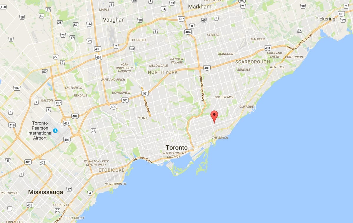 แผนที่ของทางตะวันออก Danforth เขตโตรอนโต