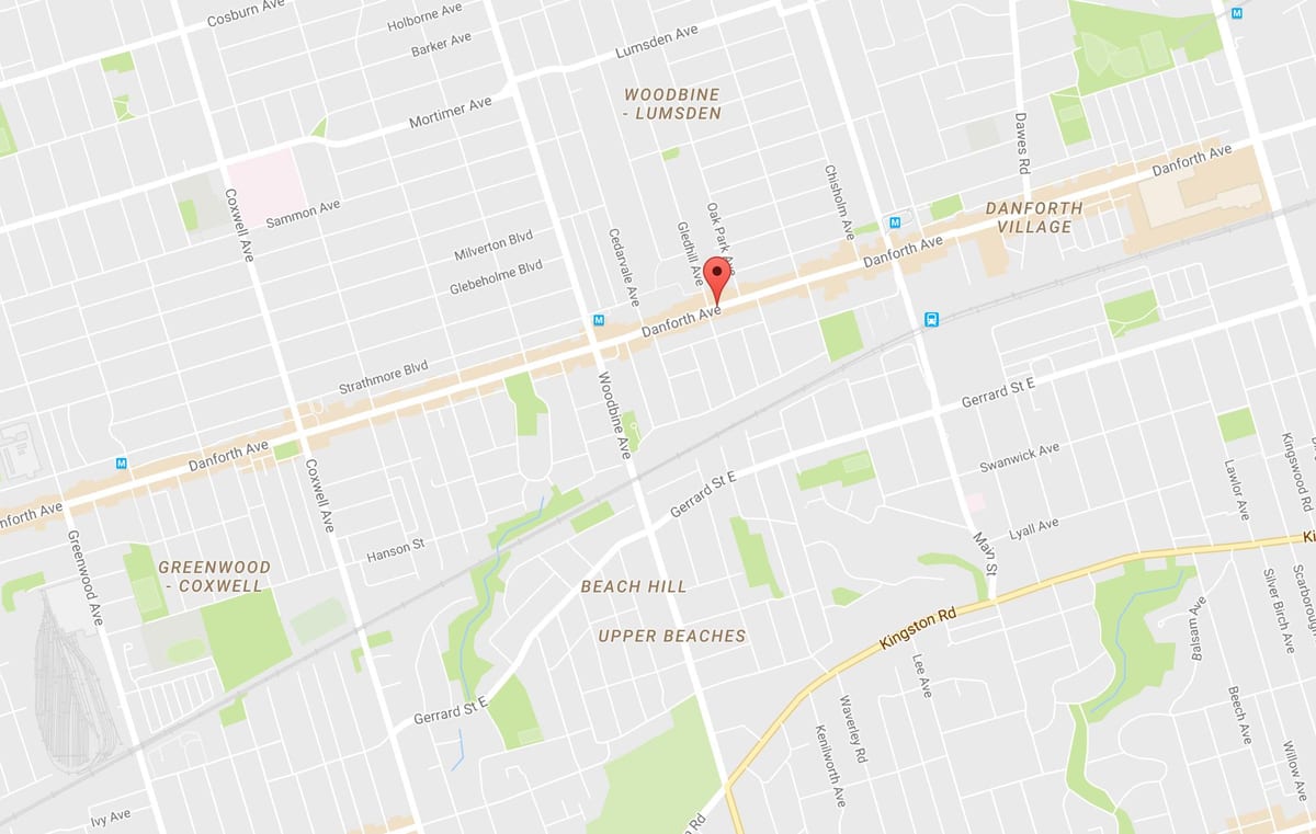 แผนที่ของทางตะวันออก Danforth เฝ้าระวังโตรอนโต