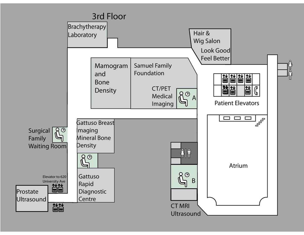 แผนที่ของเจ้าหญิงมาร์กาเร็ตเป็นมะเร็งศูนย์กลางโตรอนโต 3 ชั้น