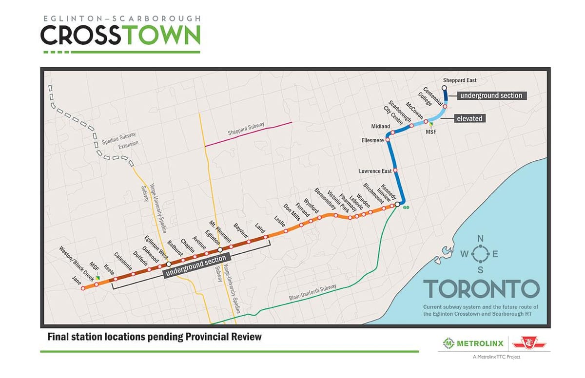แผนที่ของโตรอนโตรถไฟใต้ดินแถว 5 Eglinton