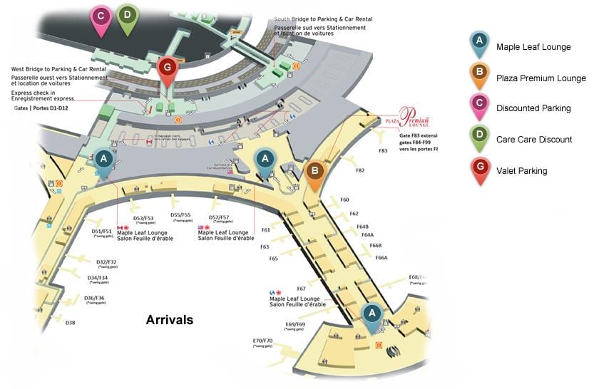 แผนที่ของโตรอนโตเพียร์สันระหว่างประเทศสนามบิน arrivals เทอร์มินัล