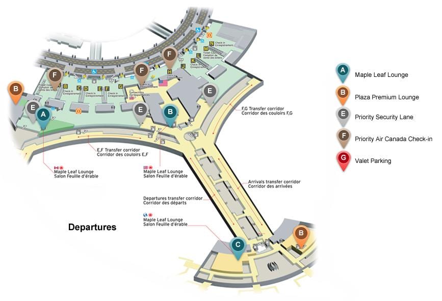 แผนที่ของโตรอนโตเพียร์สันระหว่างประเทศสนามบิน departures เทอร์มินัล