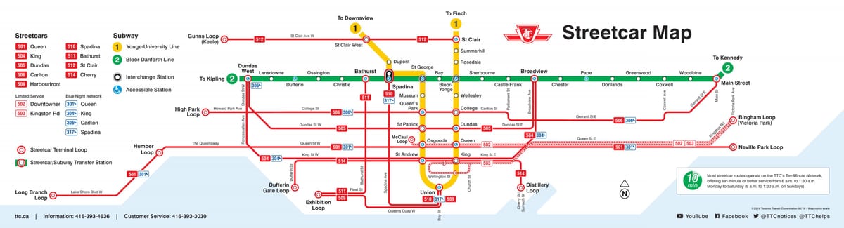 แผนที่โตรอนโตของ streetcar