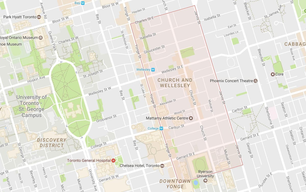 แผนที่ของโบสถ์และ Wellesley เฝ้าระวังโตรอนโต