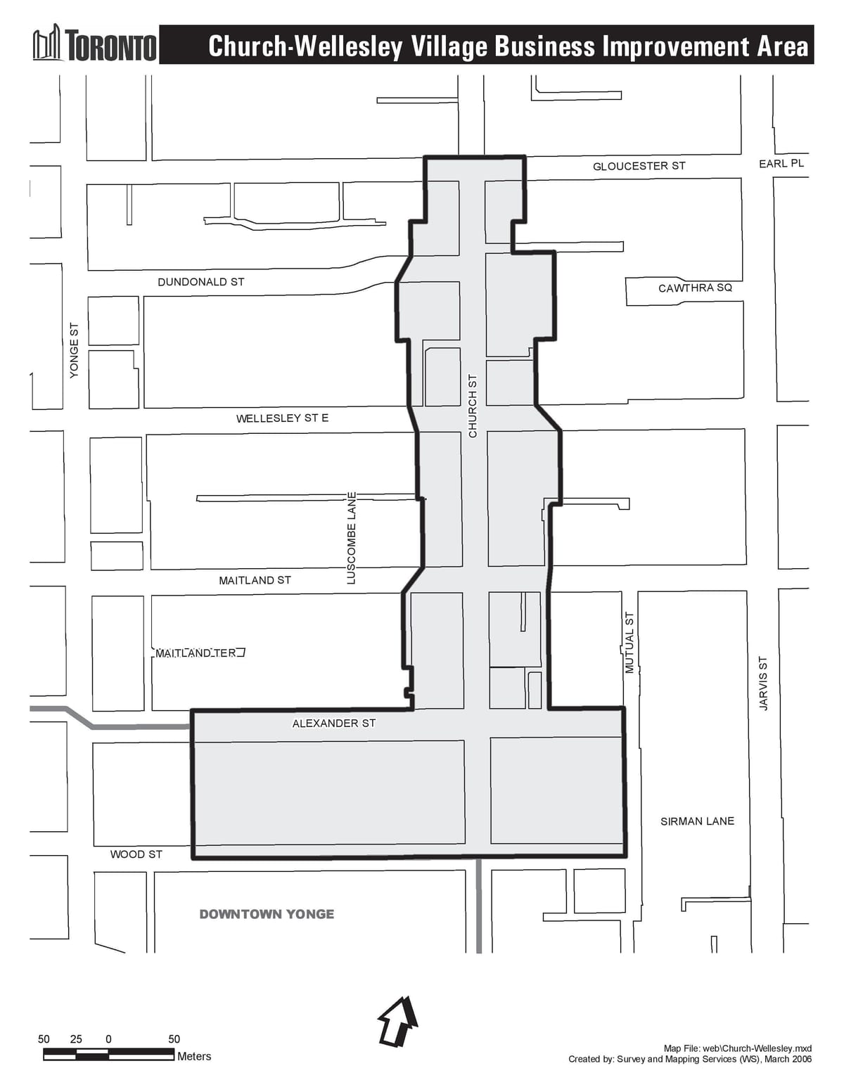 แผนที่ของโบสถ์-Wellesley หมู่บ้านพัฒนาธุรกิจพื้นที่โตรอนโต