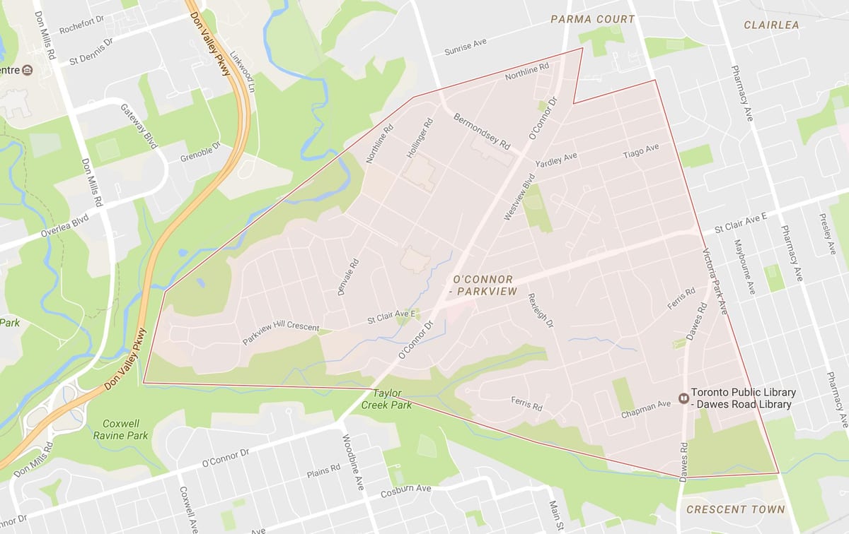 แผนที่ของโอคอนเน–Parkview เฝ้าระวังโตรอนโต