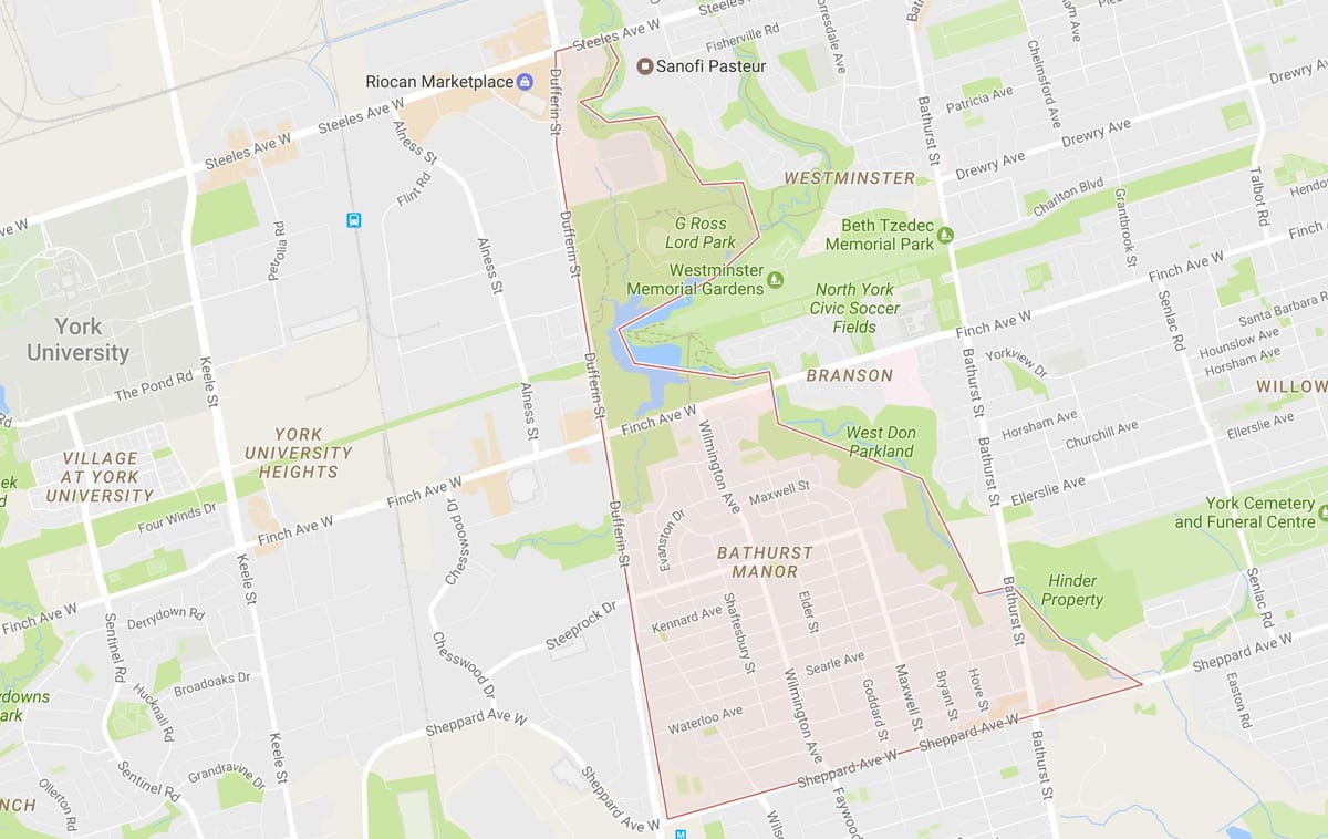 แผนที่ของ Bathurst คฤหาสน์เฝ้าระวังโตรอนโต