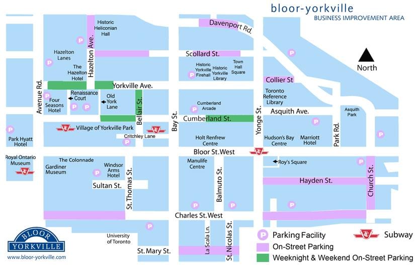 แผนที่ของ Bloor Yorkville ลานจอดรถ