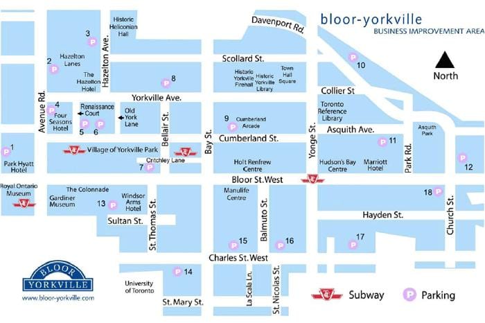 แผนที่ของ Bloor Yorkville รถไฟใต้ดิน