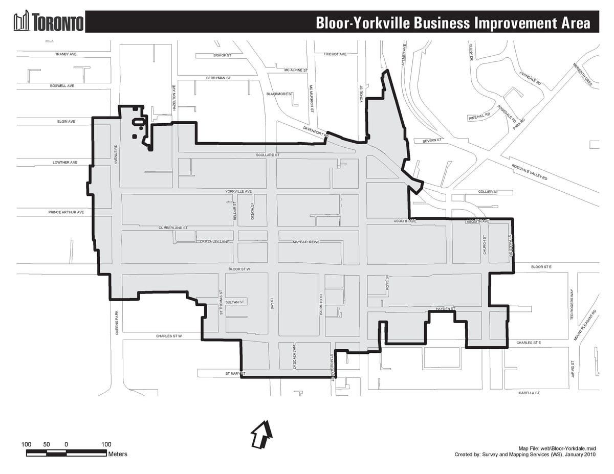 แผนที่ของ Bloor Yorkville โตรอนโต boudary