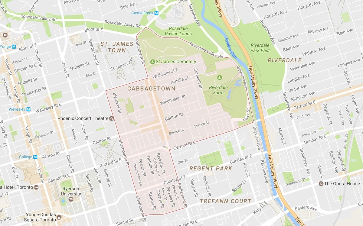 แผนที่ของ Cabbagetown เฝ้าระวังโตรอนโต