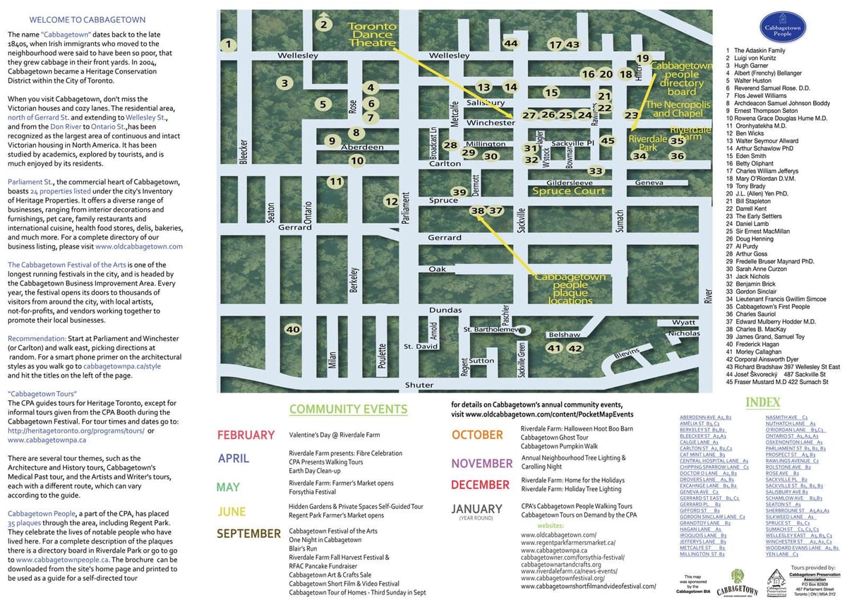 แผนที่ของ Cabbagetown เหตุการณ์โตรอนโต