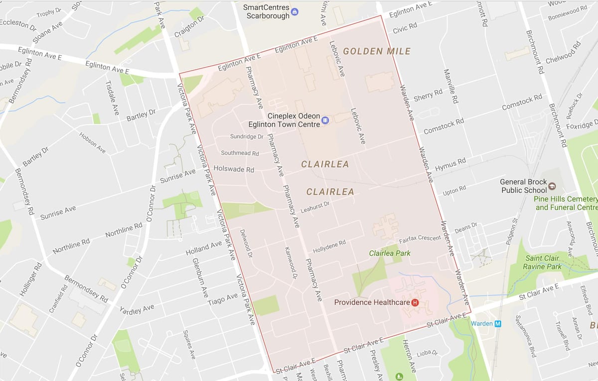 แผนที่ของ Clairlea เฝ้าระวังโตรอนโต