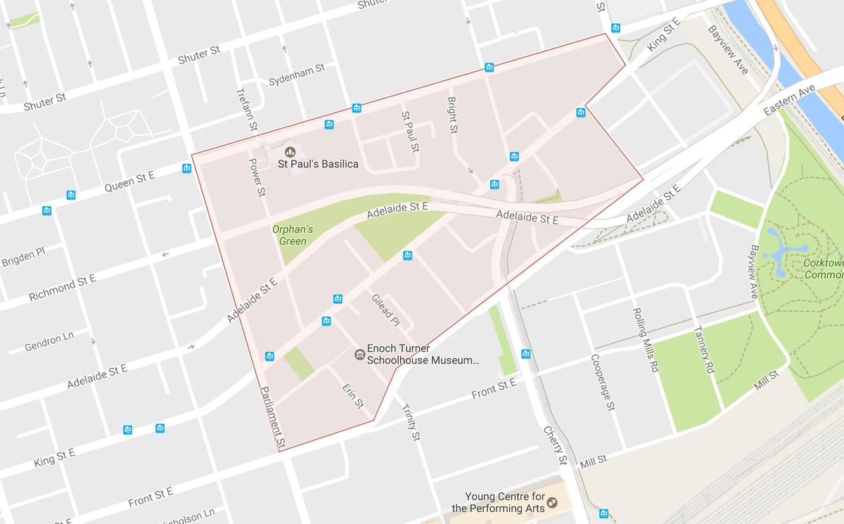 แผนที่ของ Corktown เฝ้าระวังโตรอนโต