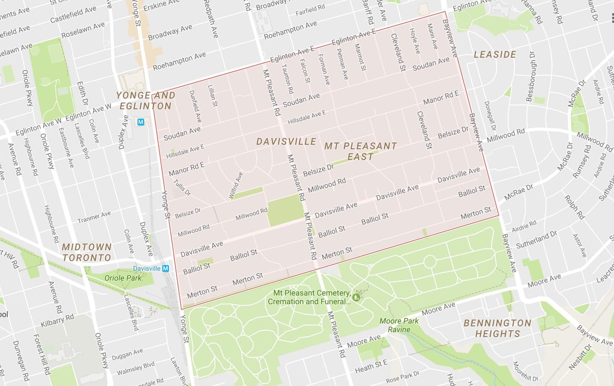 แผนที่ของ Davisville หมู่บ้านละแวกนี้โตรอนโต