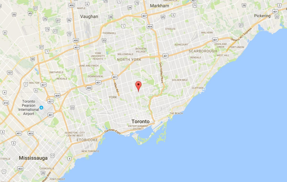 แผนที่ของ Davisville หมู่บ้านในเขตโตรอนโต