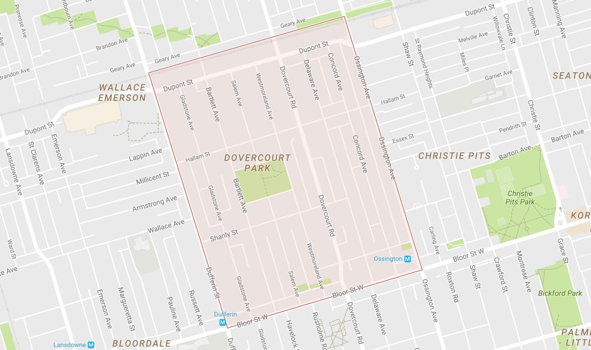 แผนที่ของ Dovercourt วนสาธารณะเฝ้าระวังโตรอนโต