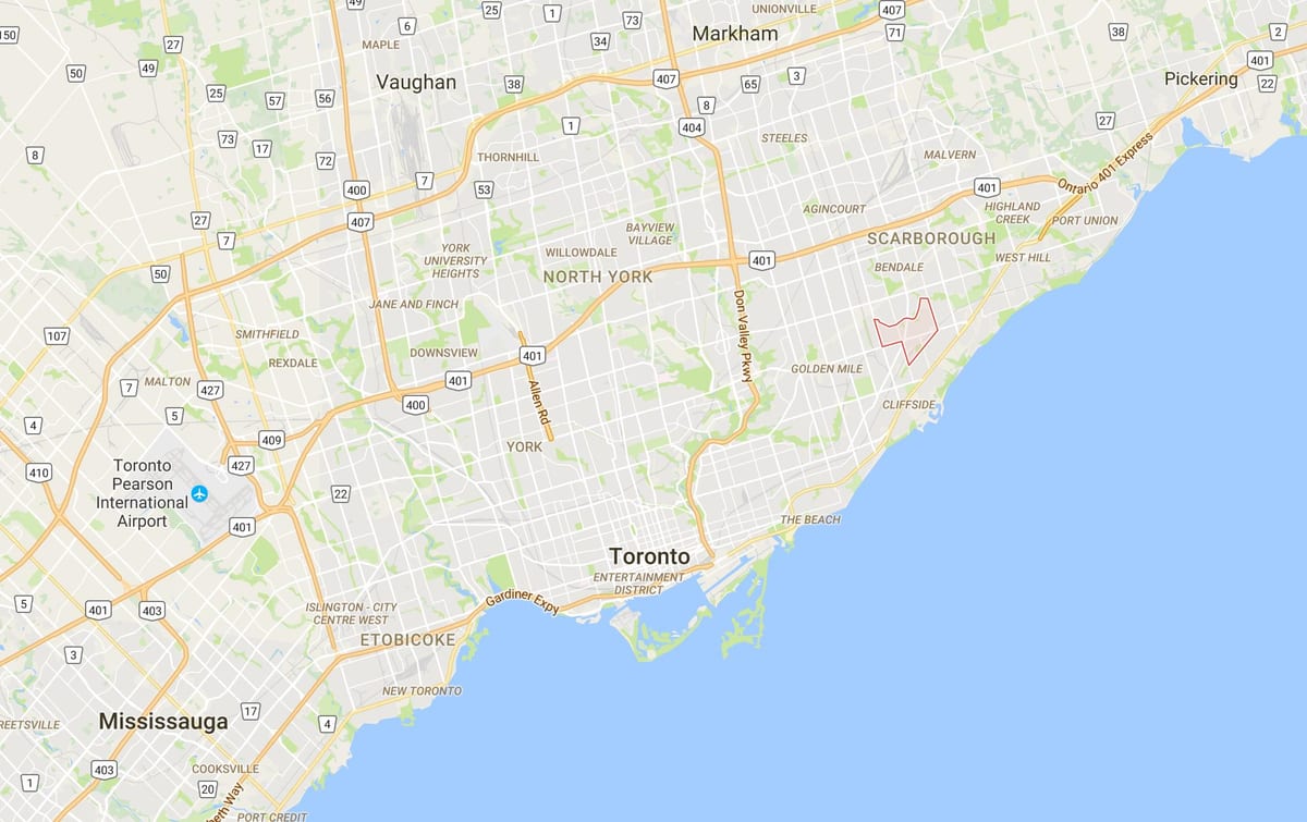 แผนที่ของ Eglinton ทางตะวันออกเขตโตรอนโต