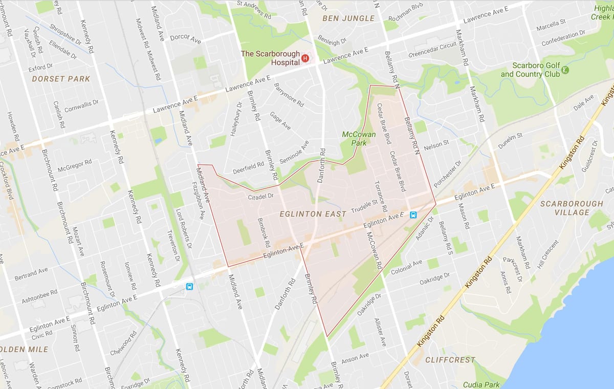 แผนที่ของ Eglinton ทางตะวันออกเฝ้าระวังโตรอนโต