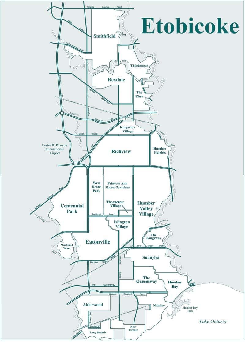แผนที่ของ Etobicoke เฝ้าระวังโตรอนโต