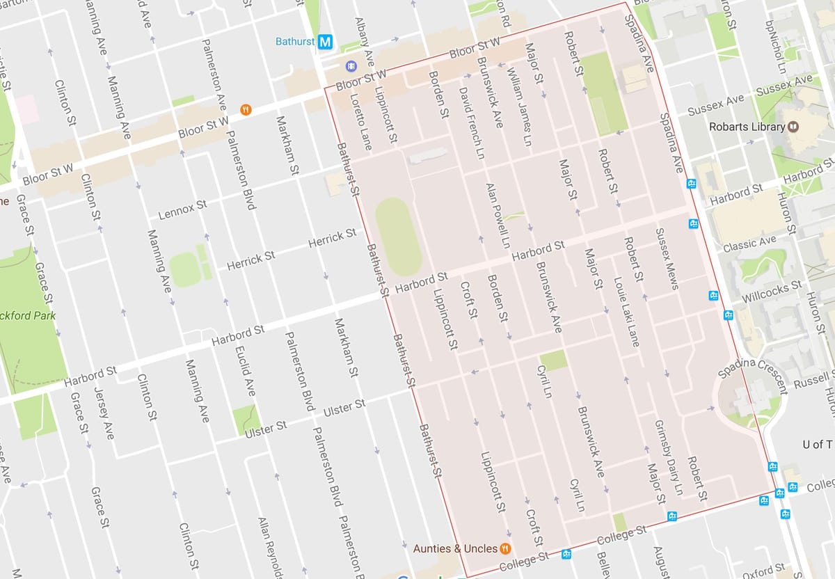 แผนที่ของ Harbord หมู่บ้านละแวกนี้โตรอนโต