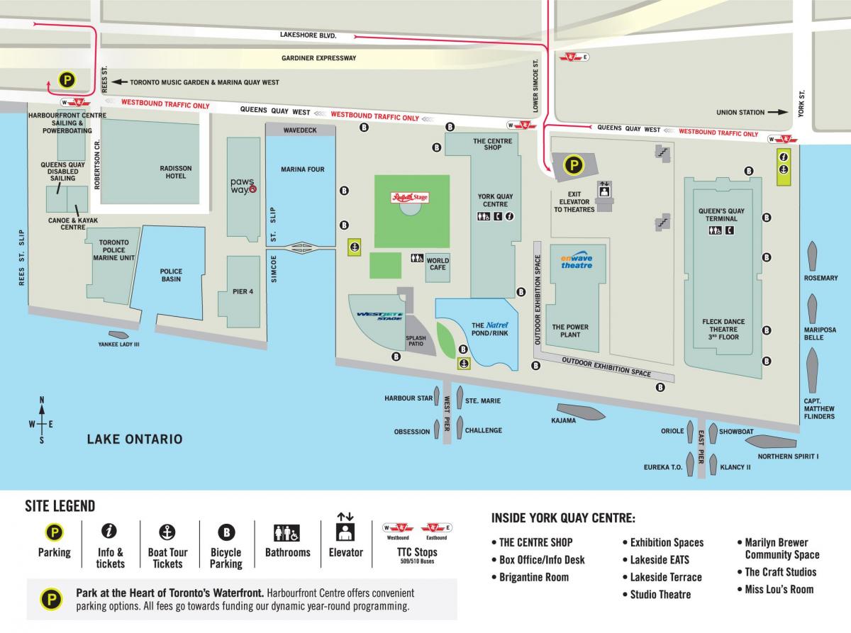 แผนที่ของ Harbourfront ศูนย์กลางโตรอนโต