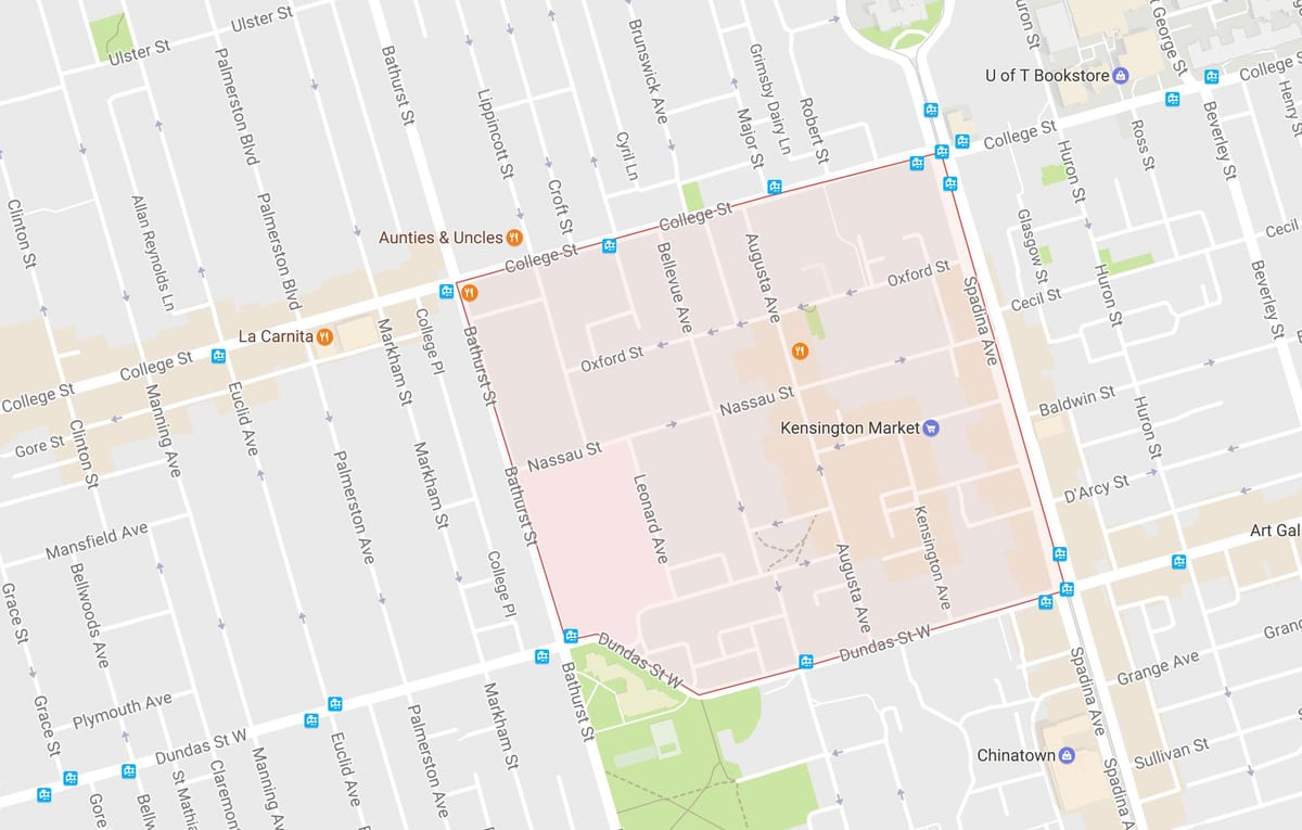 แผนที่ของ Kensington ตลาดละแวกนี้โตรอนโต