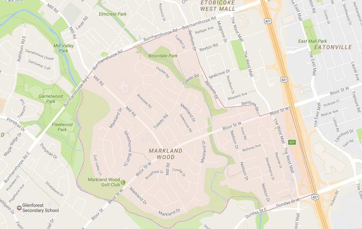 แผนที่ของ Markland วู้ดละแวกนี้โตรอนโต