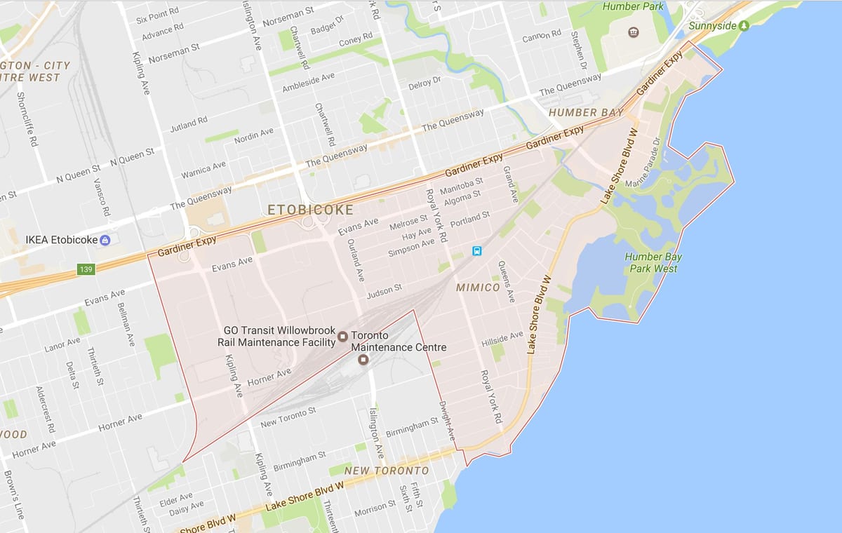 แผนที่ของ Mimico เฝ้าระวังโตรอนโต