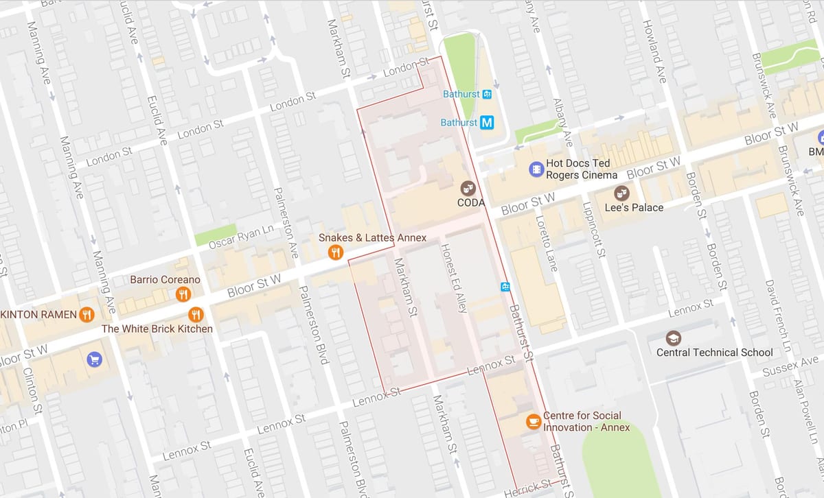 แผนที่ของ Mirvish หมู่บ้านละแวกนี้โตรอนโต