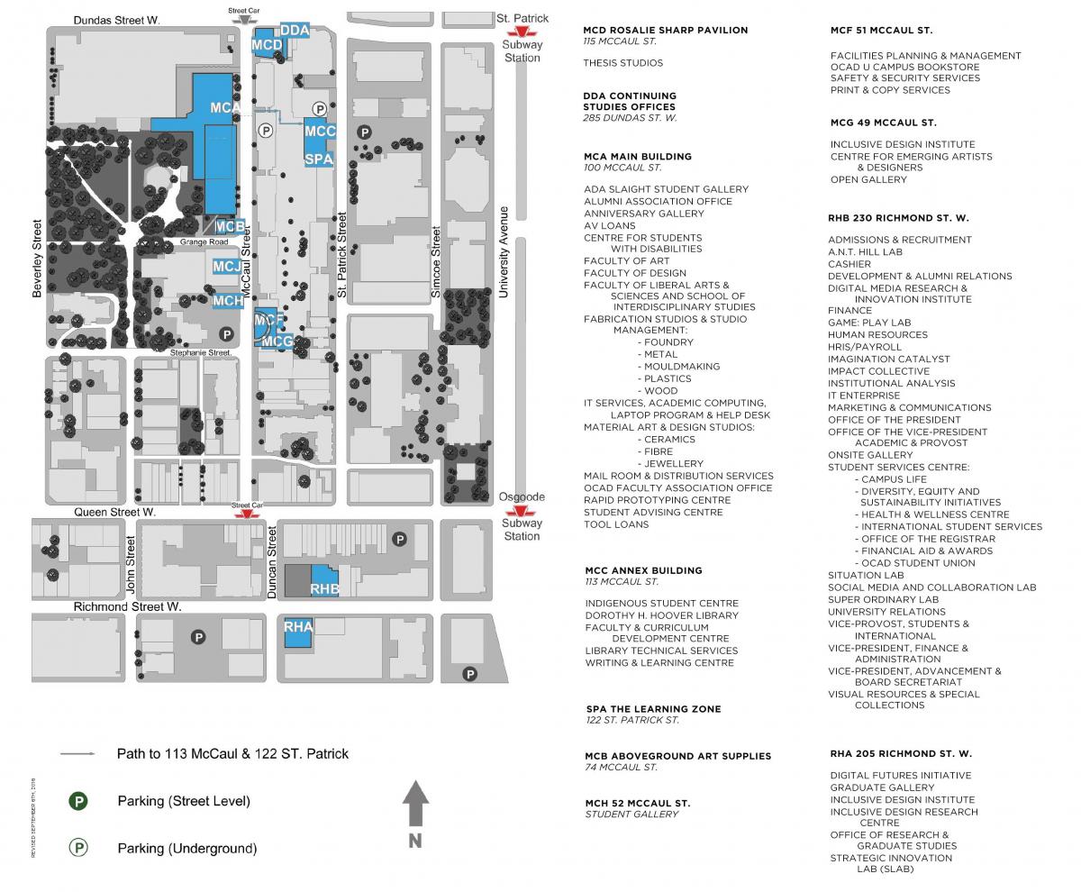 แผนที่ของ OCAD มหาวิทยาลัยโตรอนโต