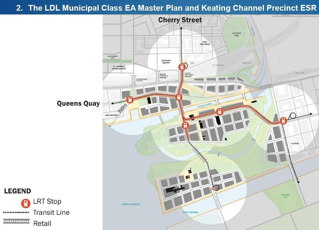 แผนที่ของ Projets ฝั่งตะวันออก Waterfront ทางตะวันออก Bayfront โตรอนโต