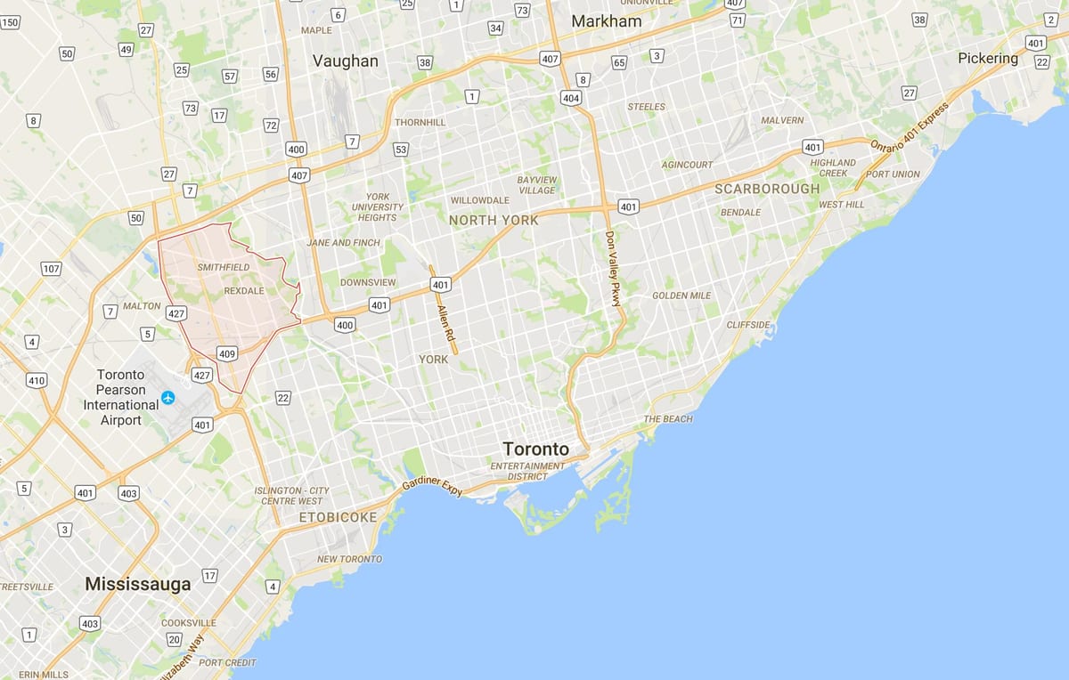 แผนที่ของ Rexdale เขตโตรอนโต