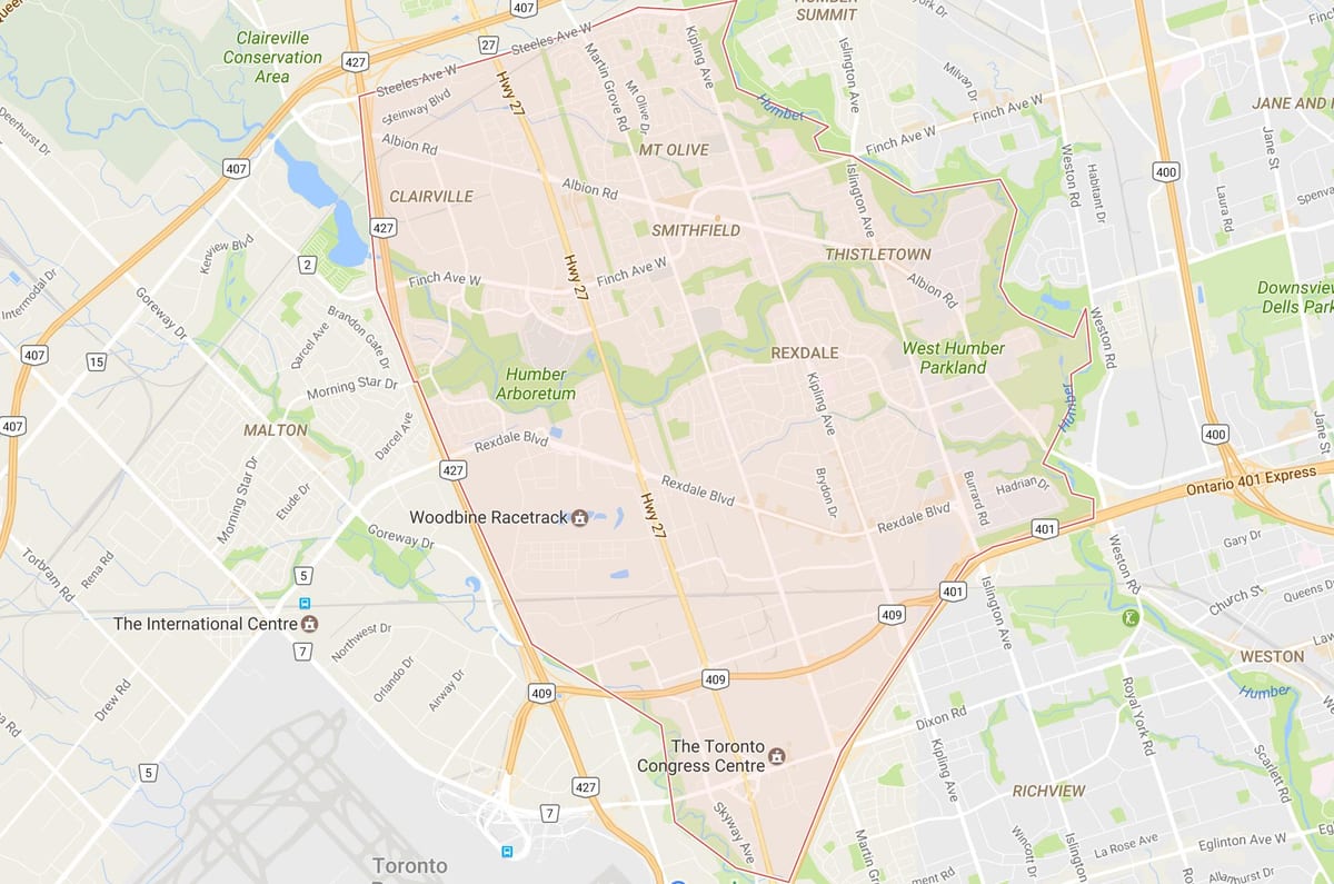แผนที่ของ Rexdale เฝ้าระวังโตรอนโต
