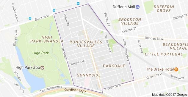 แผนที่ของ Roncesvalles หมู่บ้านโตรอนโต