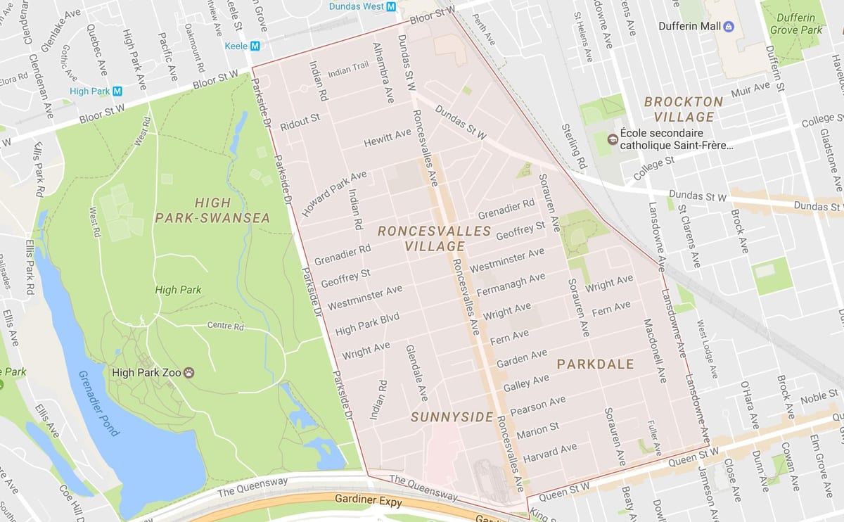 แผนที่ของ Roncesvalles เฝ้าระวังโตรอนโต