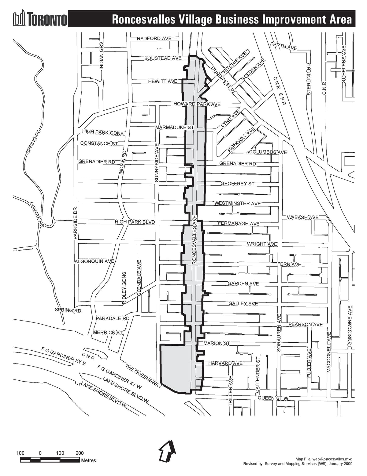 แผนที่ของ Roncesvalles โตรอนโต