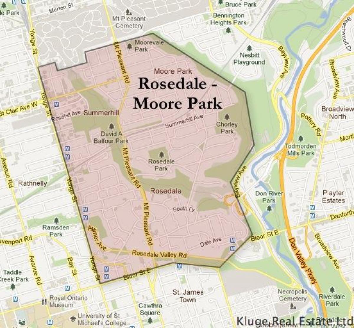 แผนที่ของ Rosedale มัวร์สวนโตรอนโต