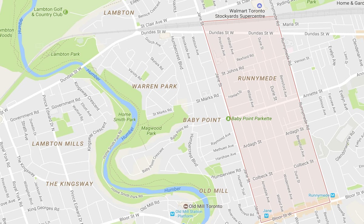 แผนที่ของ Runnymede เฝ้าระวังโตรอนโต