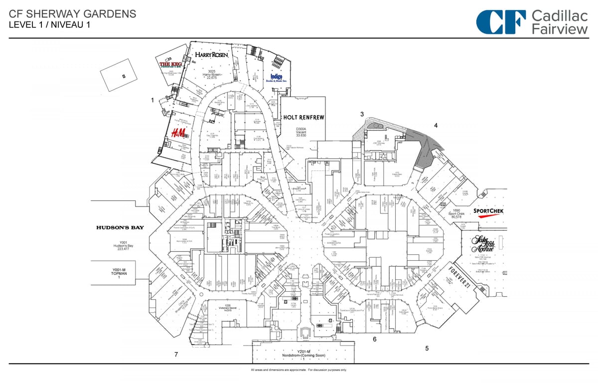 แผนที่ของ Sherway สวนระดับ 1