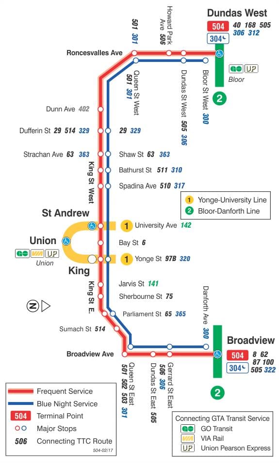 แผนที่ของ streetcar เส้น 504 กษัตริย์