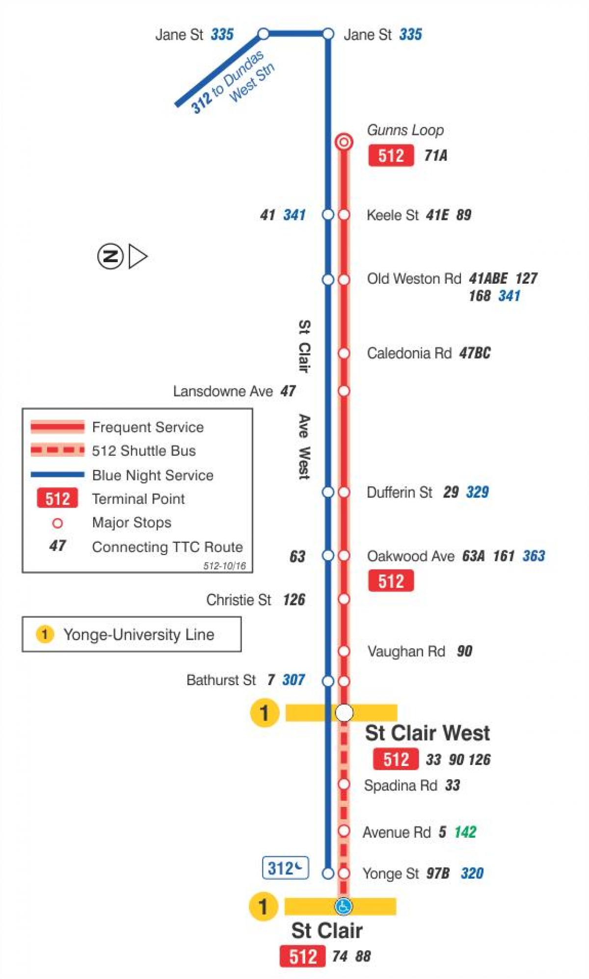 แผนที่ของ streetcar เส้น 512 เซนต์แคลร์'