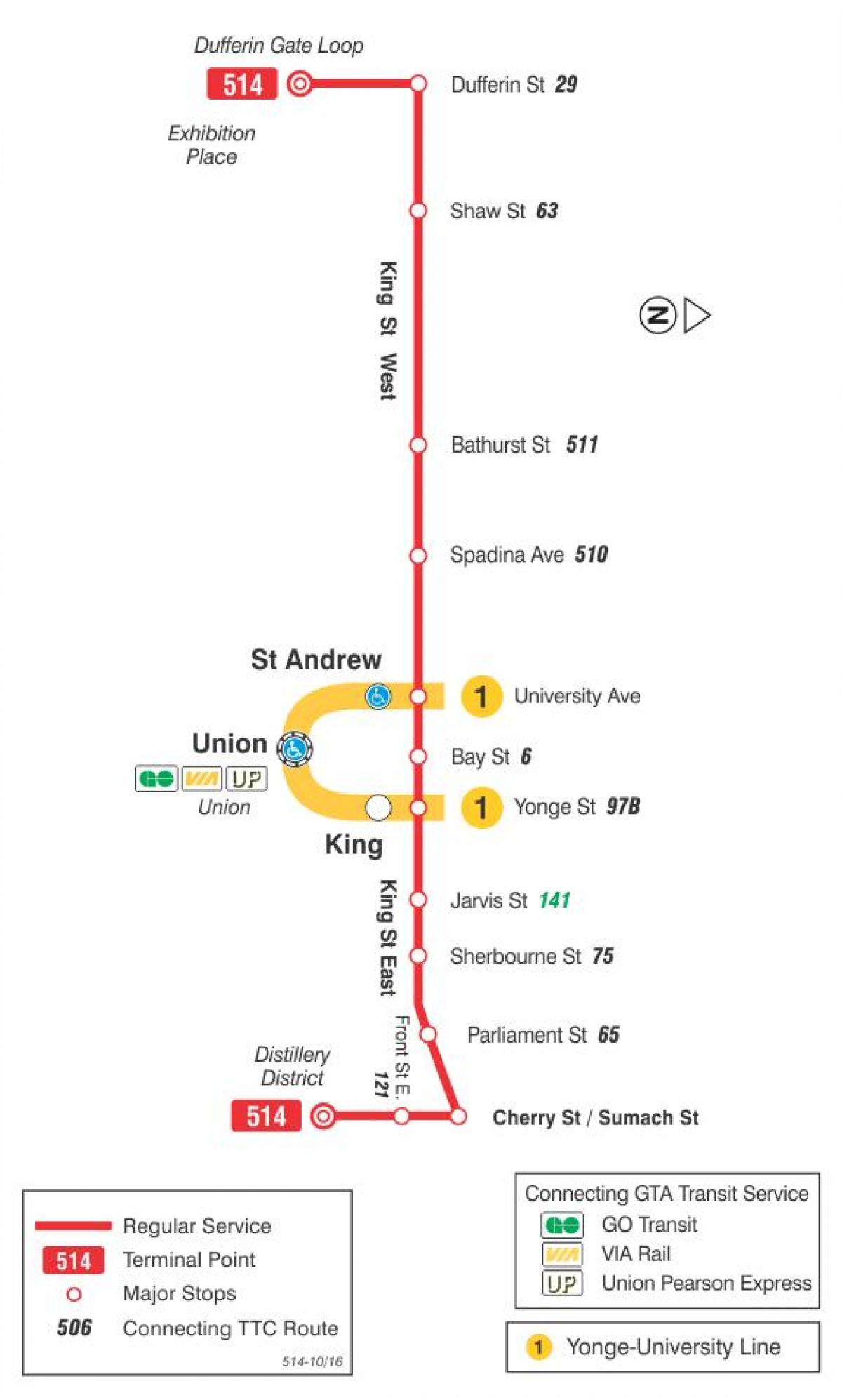 แผนที่ของ streetcar เส้น 514 เชอร์รี่