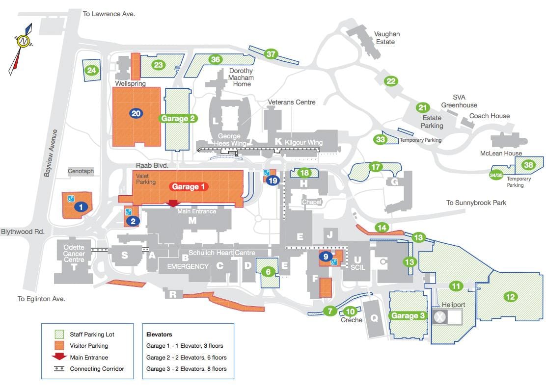 แผนที่ของ Sunnybrook โรงพยาบาล