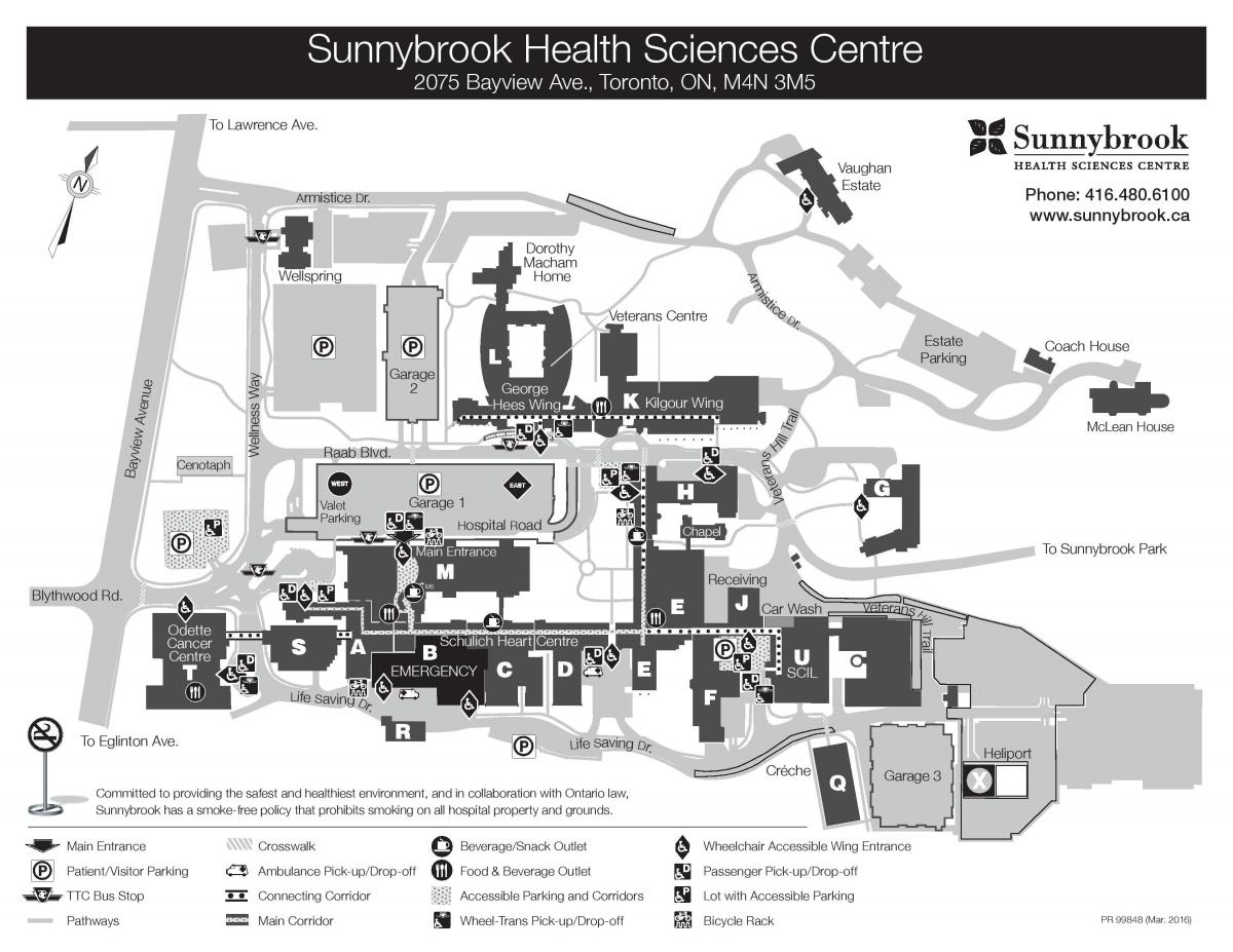 แผนที่ของ Sunnybrook สุขภาพของวิทยาศาสตร์ศูนย์กลาง-SHSC