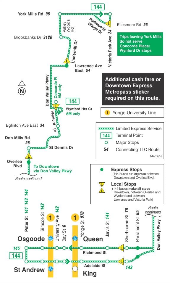 แผนที่ของ TTC 144 เมือง/ไม่หุบเขาแสดงออกเดินโตรอนโต