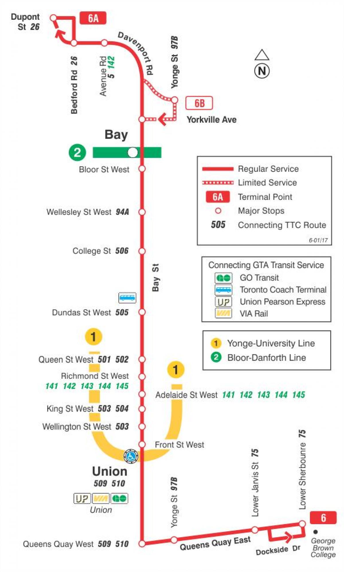 แผนที่ของ TTC 6 อ่าเส้นทางรถบัสโตรอนโต