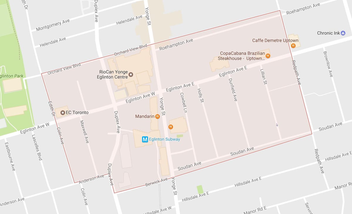แผนที่ของ Yonge และ Eglinton เฝ้าระวังโตรอนโต