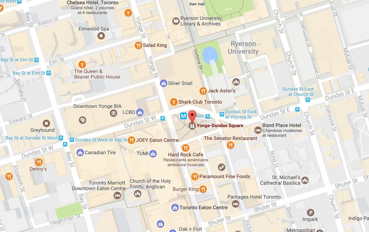 แผนที่ของ Yonge-Dundas สโตรอนโต